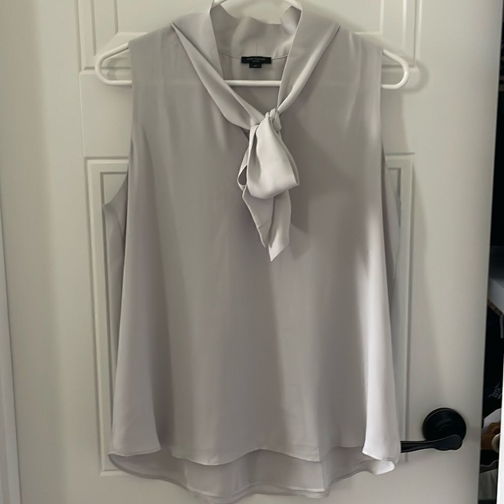 Ann Taylor Gray Bow Neck Shell